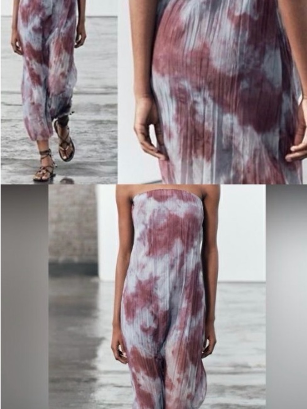 Zara Strapless Midi Dress in Mauve and Light Gray Tie-Dye
